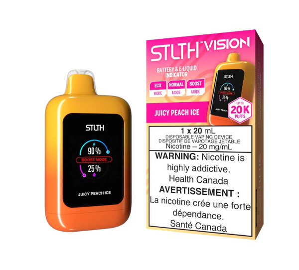 Juicy Peach Ice - STLTH Vision Theory Labs Distro. Vaping E-Liquid Disposables St. Catharines Ontario CAN